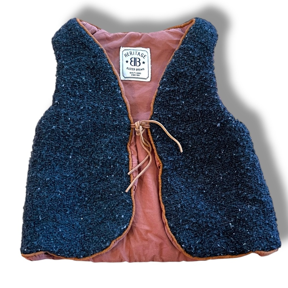 Heritage Buster Brown Unisex 18M Shaggy Charcoal Gray Vest Leather Tie
